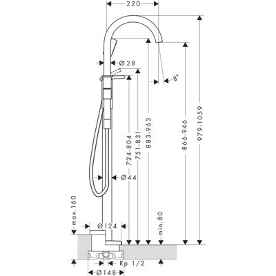 Hansgrohe Axor One amestecător pentru cadă - Proiecție 220mm - Crom mat negru Hansgrohe Axor One amestecător pentru cadă - Proiecție 220mm - Crom mat negru