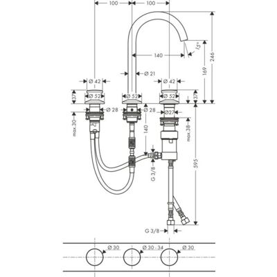 Hansgrohe AXOR One Mixa pentru chiuvetă cu 3 găuri cu scurgere push-open Hansgrohe AXOR One Mixa pentru chiuvetă cu 3 găuri cu scurgere push-open