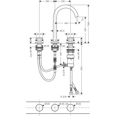 HANS GROHE AXOR One 3-Loch Waschtischmischer - 140mm Projektion HANS GROHE AXOR One 3-Loch Waschtischmischer - 140mm Projektion