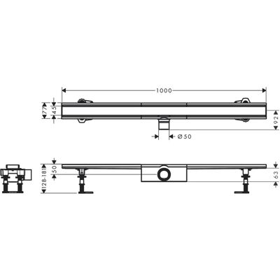 RainDrain Compact de Hansgrohe - Canal de duș din oțel inoxidabil șlefuit RainDrain Compact de Hansgrohe - Canal de duș din oțel inoxidabil șlefuit