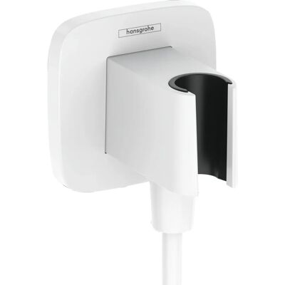 Conexiune murală FixFit Q de Hansgrohe în alb mat - Accesorii pentru baie Conexiune murală FixFit Q de Hansgrohe în alb mat - Accesorii pentru baie