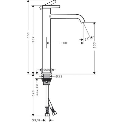 Hansgrohe Axor Uma Mişcător monocomandă pentru lavoar - Proiecție 180 mm - Baterie Hansgrohe Axor Uma Mişcător monocomandă pentru lavoar - Proiecție 180 mm - Baterie