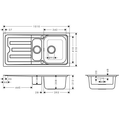 Hansgrohe Edelstahl Einbauspüle - Doppelbecken - 1010x510mm Hansgrohe Edelstahl Einbauspüle - Doppelbecken - 1010x510mm