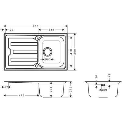 Hansgrohe S44 Edelstahl Einbauspüle - Reversibel, 860x500mm Hansgrohe S44 Edelstahl Einbauspüle - Reversibel, 860x500mm