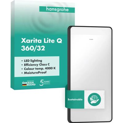 Hansgrohe Xarita Lite Q Spiegel - LED-Horizontallicht, Mattschwarz - Spiegel, 360x30x700mm Hansgrohe Xarita Lite Q Spiegel - LED-Horizontallicht, Mattschwarz - Spiegel, 360x30x700mm