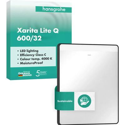 Hansgrohe Xarita Lite Q Spejl - Horisontale LED, Mat Sort, 600x30x700mm Hansgrohe Xarita Lite Q Spejl - Horisontale LED, Mat Sort, 600x30x700mm