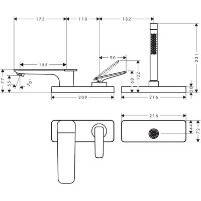 Hansgrohe Axor Citterio C Baterie de baie cu 3 găuri Hansgrohe Axor Citterio C Baterie de baie cu 3 găuri