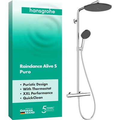 hansgrohe Raindance Alive S Puro Douchesysteem - Met Thermostaat, 300mm, Chroom hansgrohe Raindance Alive S Puro Douchesysteem - Met Thermostaat, 300mm, Chroom