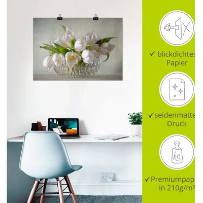 ARTLAND - Weiße Tulpen - 60x40 cm - Grün - Wall art ARTLAND - Weiße Tulpen - 60x40 cm - Grün - Wall art