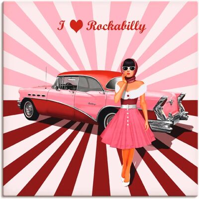 ARTLAND Pink Rockabilly Wandbild - 70x70cm, Leinwand, Metall & Poster ARTLAND Pink Rockabilly Wandbild - 70x70cm, Leinwand, Metall & Poster