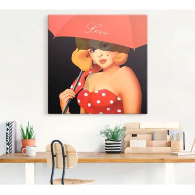 ARTLAND - Pin-Up Girl unter rotem Regenschirm - Rot - 30x30 cm - Leinwandbild ARTLAND - Pin-Up Girl unter rotem Regenschirm - Rot - 30x30 cm - Leinwandbild