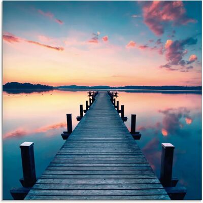 ARTLAND - Langer Pier am See im Sonnenaufgang - Blau ARTLAND - Langer Pier am See im Sonnenaufgang - Blau