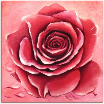 ARTLAND Rote Rose handgemalt Wandbild - Quadratisches Leinwandbild, 70x70cm, Outdoor ARTLAND Rote Rose handgemalt Wandbild - Quadratisches Leinwandbild, 70x70cm, Outdoor