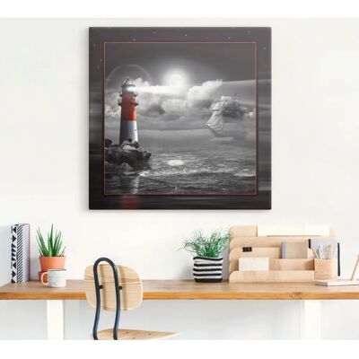 ARTLAND Leuchtturm und Segelschiff im Mondschein Wandbild - Wandbild ARTLAND Leuchtturm und Segelschiff im Mondschein Wandbild - Wandbild