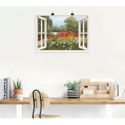 ARTLAND - Fensterblick Mohnwiese - 70x50cm - Grün - Wall art ARTLAND - Fensterblick Mohnwiese - 70x50cm - Grün - Wall art