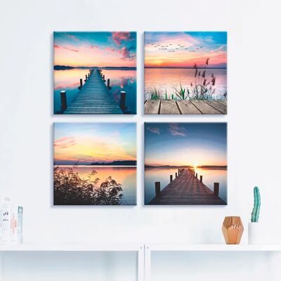 ARTLAND - Pier See Abendrot Schilf Sonnenstrahlen - 40x40 cm - Canvas print ARTLAND - Pier See Abendrot Schilf Sonnenstrahlen - 40x40 cm - Canvas print