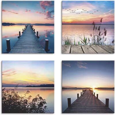 ARTLAND - Pier See Abendrot Schilf Sonnenstrahlen - 40x40 cm - Canvas print ARTLAND - Pier See Abendrot Schilf Sonnenstrahlen - 40x40 cm - Canvas print