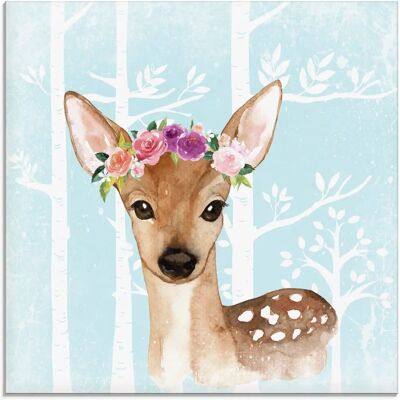 ARTland - Wild Reh mit Blumen im blauen Wald - 20x20 cm - Glass wall art ARTland - Wild Reh mit Blumen im blauen Wald - 20x20 cm - Glass wall art