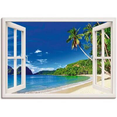 ARTLAND Fensterblick Paradies Wandbild - 100x70cm, Leinwand & Metall ARTLAND Fensterblick Paradies Wandbild - 100x70cm, Leinwand & Metall