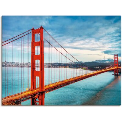 ARTLAND Golden Gate Bridge Wandbild - Blau, 60x45cm, Leinwand & Alu ARTLAND Golden Gate Bridge Wandbild - Blau, 60x45cm, Leinwand & Alu