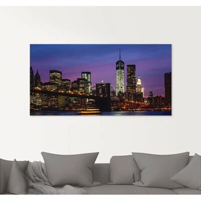 ARTLAND Brooklyn Bridge Glasbild - Lila - 60x45cm ARTLAND Brooklyn Bridge Glasbild - Lila - 60x45cm