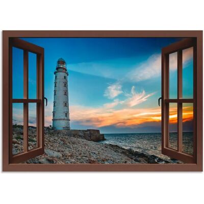 ARTLAND Fensterblick Leuchtturm Metallbild - 70x50cm ARTLAND Fensterblick Leuchtturm Metallbild - 70x50cm