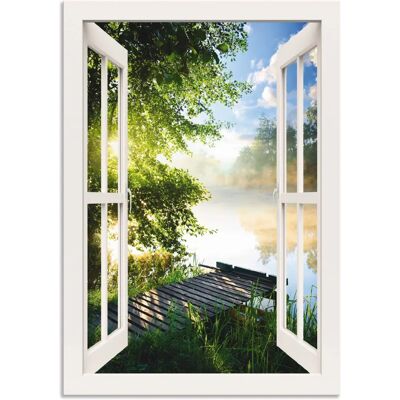 ARTLAND Fensterblick Angelsteg am Fluss Wandbild - 50x70cm, Alu-Dibond-Druck ARTLAND Fensterblick Angelsteg am Fluss Wandbild - 50x70cm, Alu-Dibond-Druck