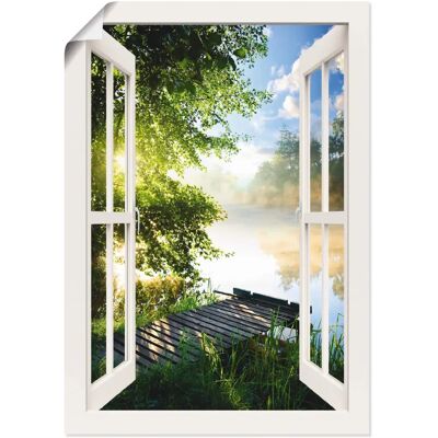 ARTLAND - Fensterblick Angelsteg am Fluss - 50x70 cm - Alubild ARTLAND - Fensterblick Angelsteg am Fluss - 50x70 cm - Alubild