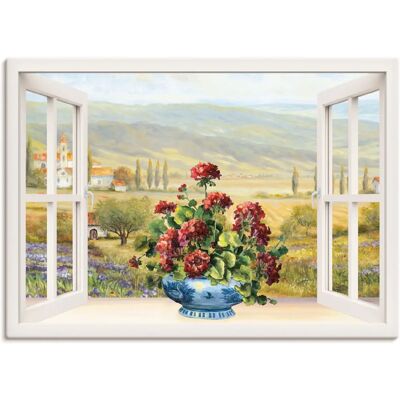 ARTLAND Weißes Leinwandbild Blumenbouquet am weißen Fenster - Wandbild ARTLAND Weißes Leinwandbild Blumenbouquet am weißen Fenster - Wandbild