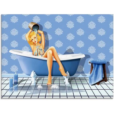 ARTLAND Blaues Badezimmer Glasbild - Frau, 80x60cm ARTLAND Blaues Badezimmer Glasbild - Frau, 80x60cm