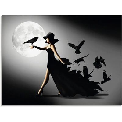 ARTLAND Glasbild - Die Frau mit den Raben - Schwarz - Wanddekoration ARTLAND Glasbild - Die Frau mit den Raben - Schwarz - Wanddekoration