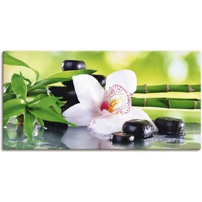 ARTLAND - Spa Steine Bambus Zweige Orchidee - Grün - 40x20 cm - Leinwandbild ARTLAND - Spa Steine Bambus Zweige Orchidee - Grün - 40x20 cm - Leinwandbild