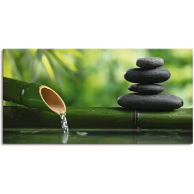 ARTLAND - Bambusbrunnen und Zen-Stein - Grün - Canvas print ARTLAND - Bambusbrunnen und Zen-Stein - Grün - Canvas print