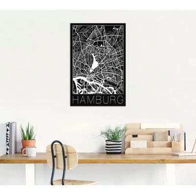 ARTland - Retro Karte Hamburg Schwarz - 20x30 cm - Wandkunst ARTland - Retro Karte Hamburg Schwarz - 20x30 cm - Wandkunst