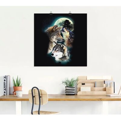 ARTLAND Wolf Mond Wandbild - Wildtiere, Leinwand, Poster ARTLAND Wolf Mond Wandbild - Wildtiere, Leinwand, Poster