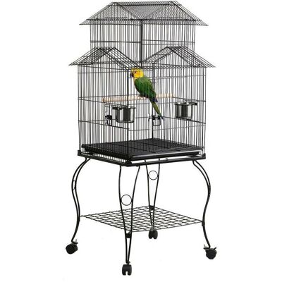 Jaula para Pájaros Yaheetech con Soporte - 59x59x139.5cm - Robusta, Plegable, Negra Jaula para Pájaros Yaheetech con Soporte - 59x59x139.5cm - Robusta, Plegable, Negra