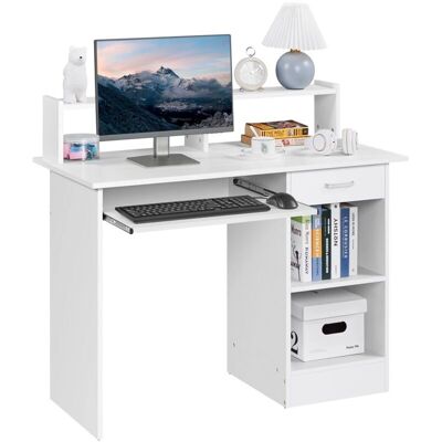 Scrivania Bianca Yaheetech con Supporto Monitor - Tavolo Ufficio - 106x50 Scrivania Bianca Yaheetech con Supporto Monitor - Tavolo Ufficio - 106x50