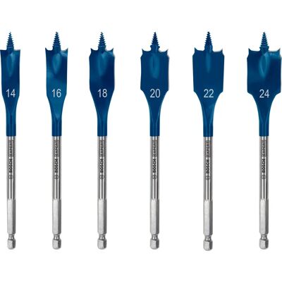 Bosch Selbstschneidende Flachfräsbohrer-Set - 6 Stück, 14-24mm, 152mm Länge Bosch Selbstschneidende Flachfräsbohrer-Set - 6 Stück, 14-24mm, 152mm Länge