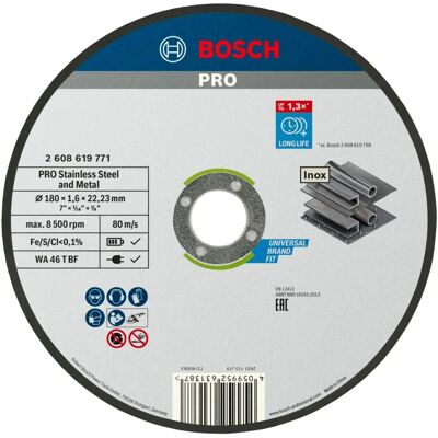 Disco de corte Bosch WA 36T BF - Aço inoxidável, 180mm, 1,6mm de espessura Disco de corte Bosch WA 36T BF - Aço inoxidável, 180mm, 1,6mm de espessura