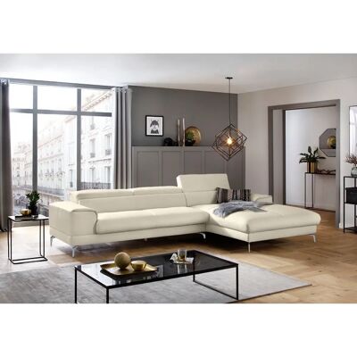 W.SCHILLIG piedroo - Elegantes graues Ledersofa mit Longchair W.SCHILLIG piedroo - Elegantes graues Ledersofa mit Longchair