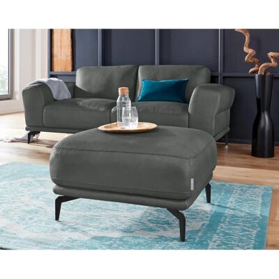 W.SCHILLIG Montana Grau Hocker - Langlebige Leder, Schwarze Metallfüße W.SCHILLIG Montana Grau Hocker - Langlebige Leder, Schwarze Metallfüße