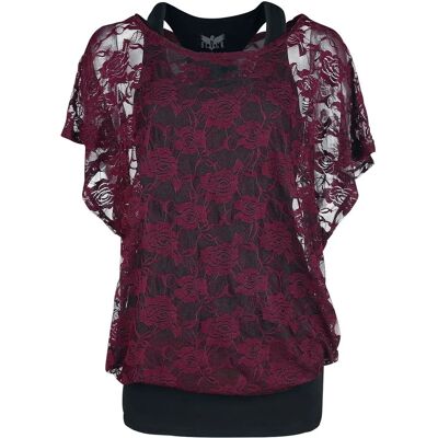 Black Premium by EMP - Bordeaux-nylace & Musta Toppi - Lyhythihainen T-paita Naisille Black Premium by EMP - Bordeaux-nylace & Musta Toppi - Lyhythihainen T-paita Naisille
