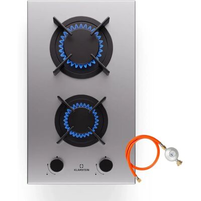 Klarstein Goldflame - Cocina de gas con 2 quemadores de latón - Acero inoxidable Klarstein Goldflame - Cocina de gas con 2 quemadores de latón - Acero inoxidable