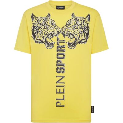 Tiger T-Shirt Heren Plein Sport - Katoen - Geel Fluorescent - XXL Tiger T-Shirt Heren Plein Sport - Katoen - Geel Fluorescent - XXL