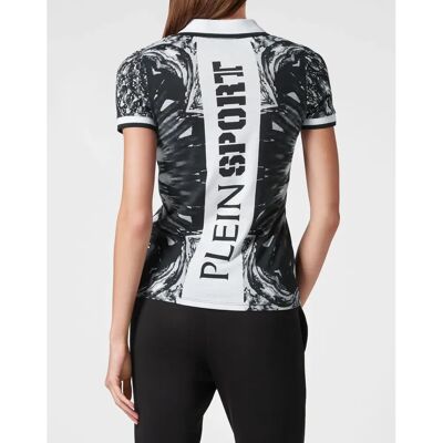 PLEIN SPORT Damen Poloshirt Optical Flower Schwarz S - Shirts PLEIN SPORT Damen Poloshirt Optical Flower Schwarz S - Shirts