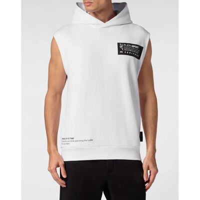 Plein Sport 4XL Mouwloze hoodie van katoen fleece Plein Sport 4XL Mouwloze hoodie van katoen fleece