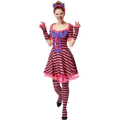 TECTAKE Cheshire Cat Costume - Women, Pink-Black, Short Dress TECTAKE Cheshire Cat Costume - Women, Pink-Black, Short Dress