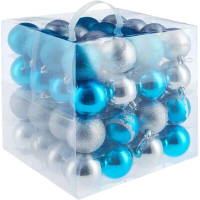 tectake 64 Silver/Blue Christmas Tree Balls - Shatterproof Decor tectake 64 Silver/Blue Christmas Tree Balls - Shatterproof Decor