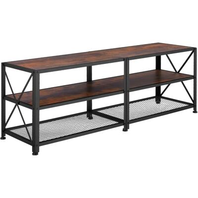 Tectake 141cm Industrieller Dunkler TV-Tisch mit Regalen Tectake 141cm Industrieller Dunkler TV-Tisch mit Regalen