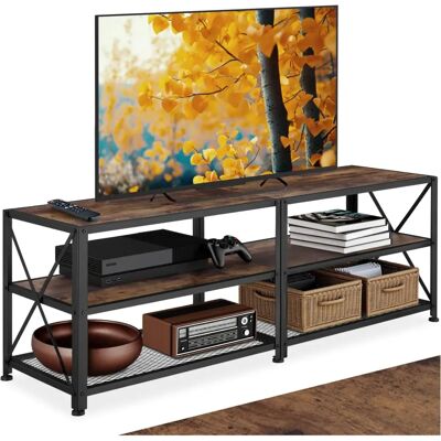 Tectake 141cm Industrieller Dunkler TV-Tisch mit Regalen Tectake 141cm Industrieller Dunkler TV-Tisch mit Regalen